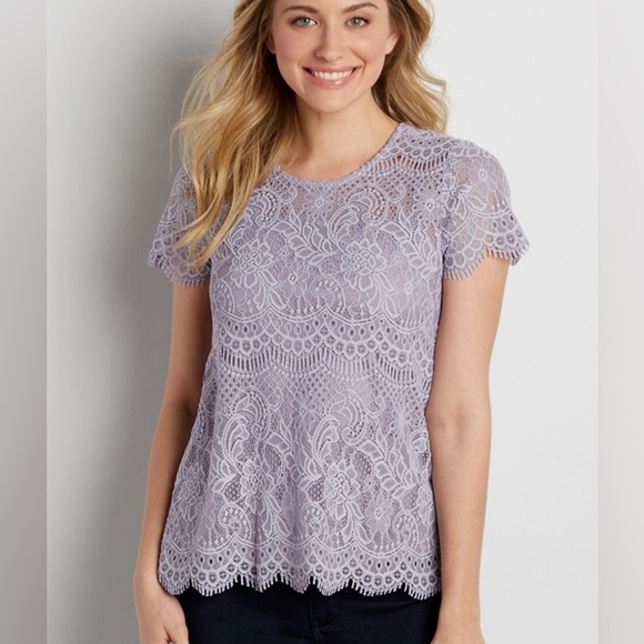 Maurices Tops - Maurice’s Lavender Lace Tee with Scalloped Hem Top